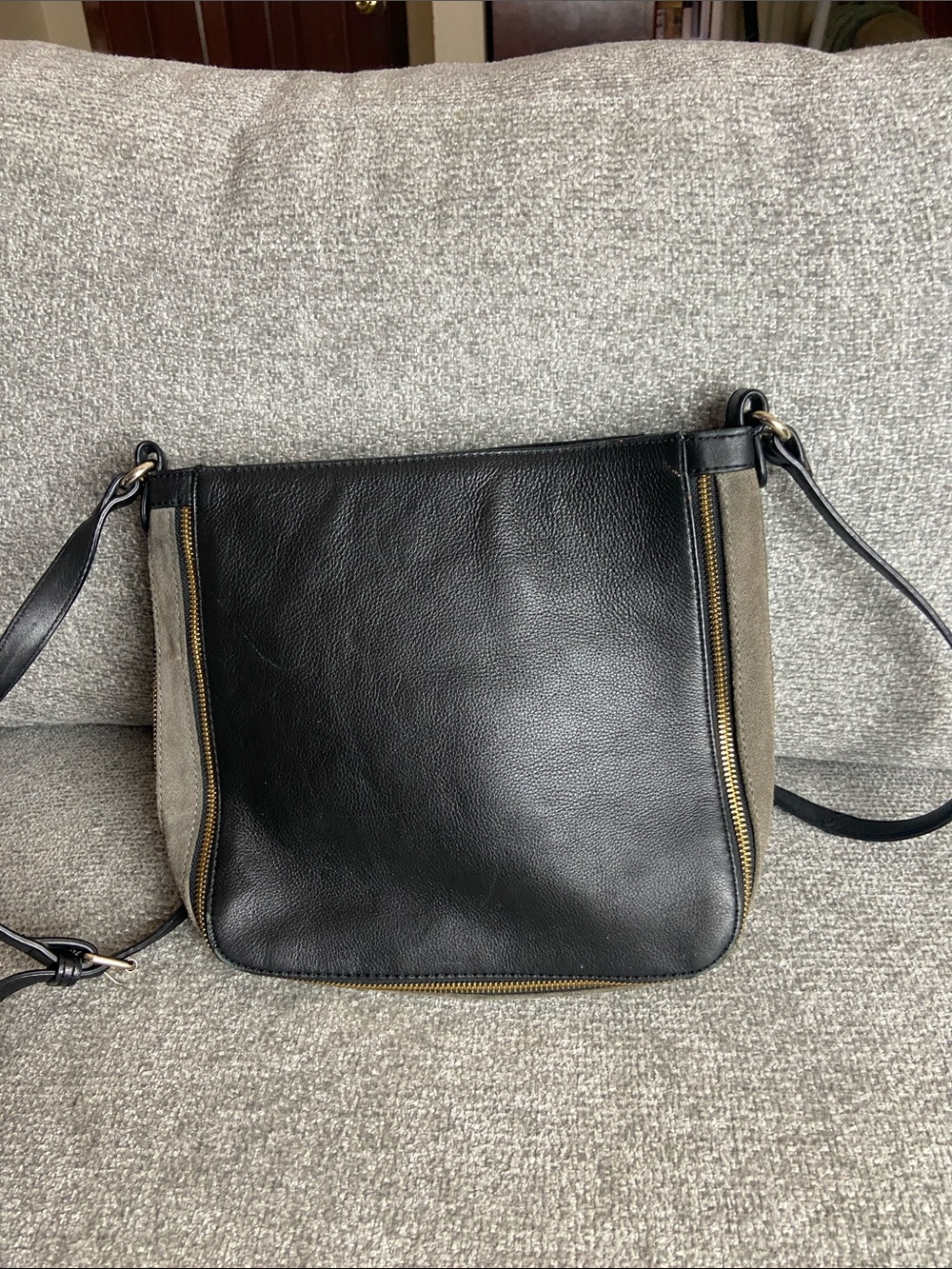 Clarks Black Leather and Gray Suede Messenger Bag